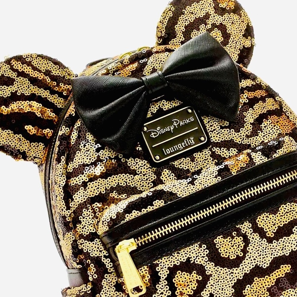 Minnie Mouse Leopard Cheetah Sequined Print Loungefly Mini Backpack - Picture 3 of 5